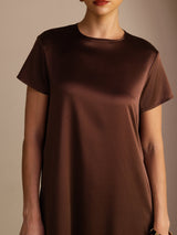 [Pure Chocolade] SilkSilky-NL Short Sleeve Round Neck Jurk 005