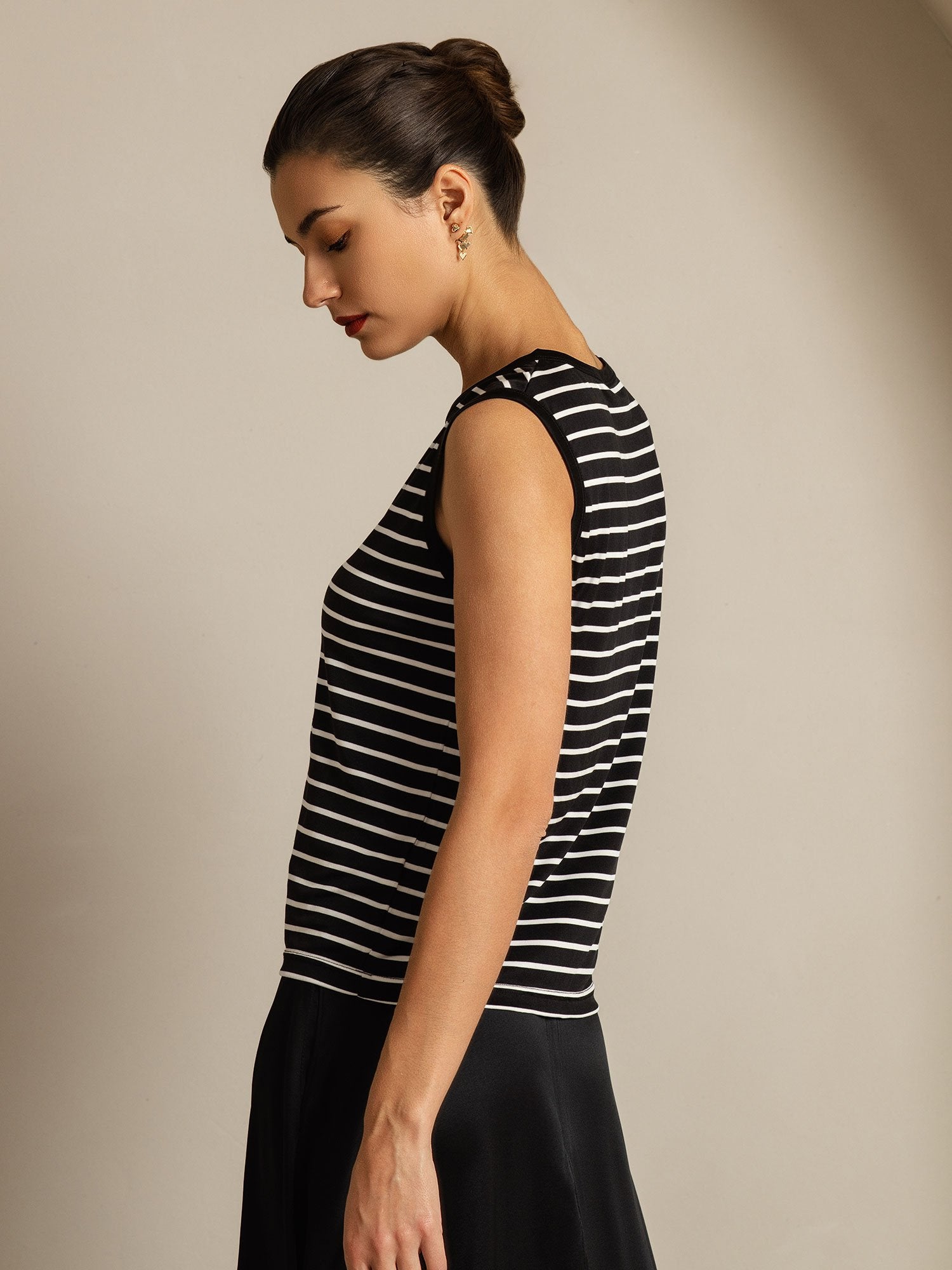 [ZwarteStreep] SilkSilky-NL Zijde Ronde Hals Cami-Top 003