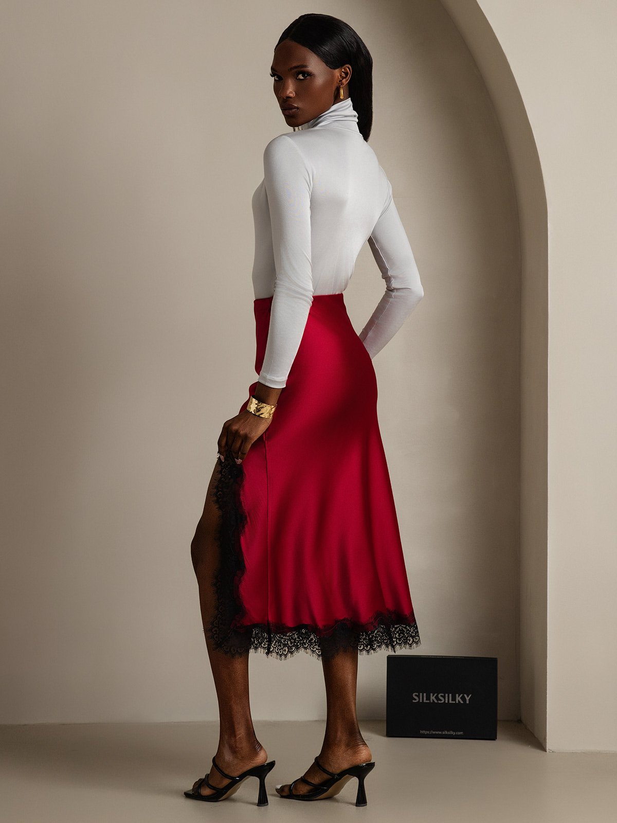 SilkSilky-NL 19Momme Zijde Skirt Wijn 002
