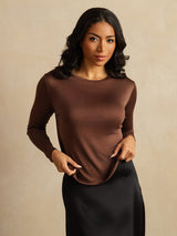 [Koffie] SilkSilky-NL Lange Mouw Crew Hals Dames T-Shirt 006