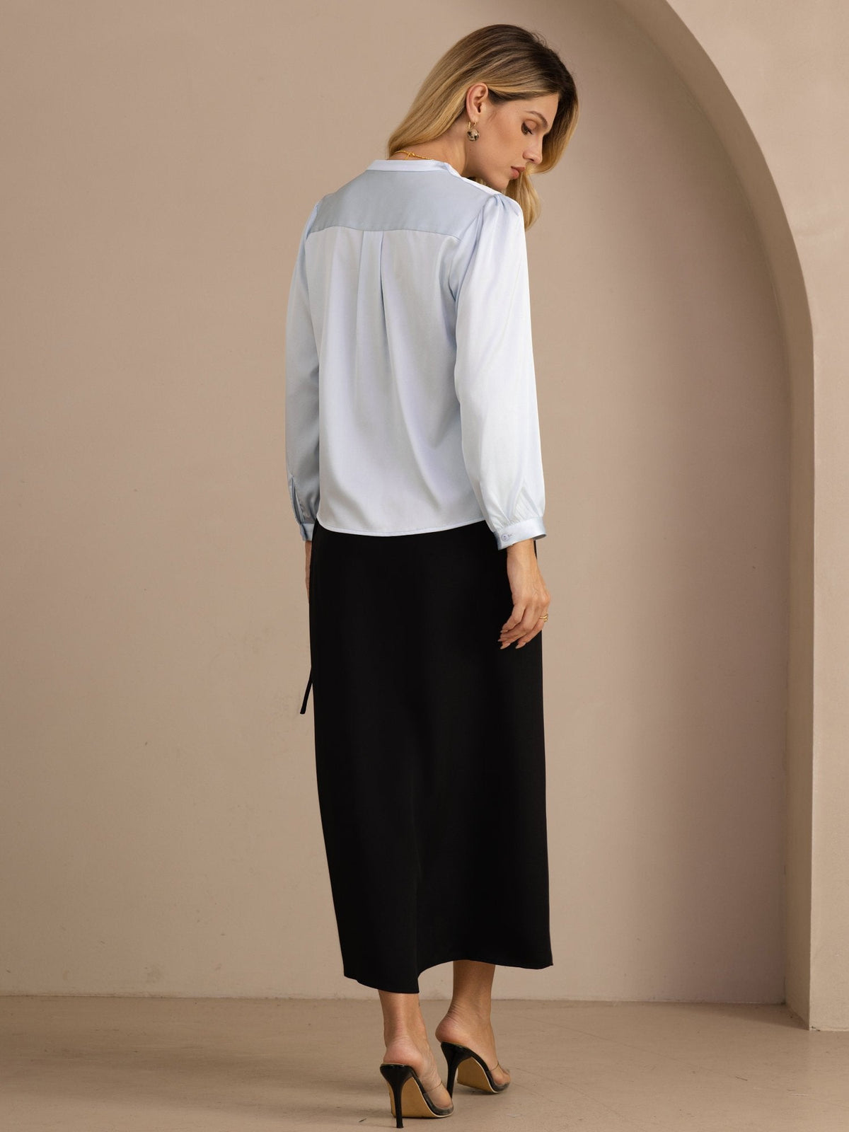[Lichtblauw] SilkSilky-NL Long Sleeve Blouse 002