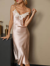 [Roze] SilkSilky-NL Spaghetti Strap V Neck Jurk 005