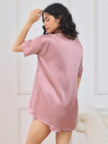 SilkSilky-NL Korte Mouw Ronde Hals Dames Pyjama Set BleekMauve 002