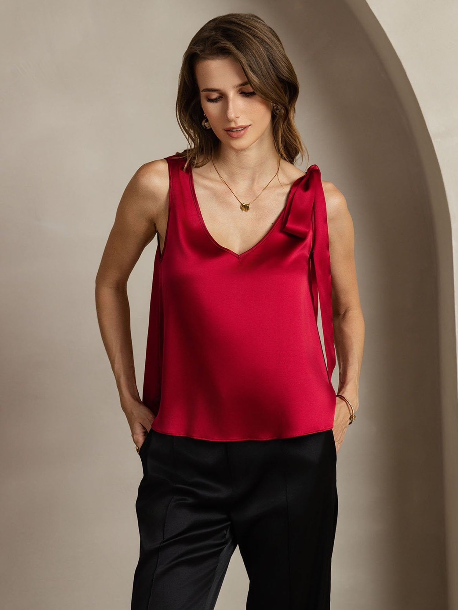 [Wijn] SilkSilky-NL 19Momme Zijde Womens T-Shirt 006
