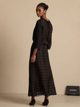 [Zwart] SilkSilky-NL Zuivere Zijde Lange Mouw Ronde Hals Women''s Outfit Sets 002