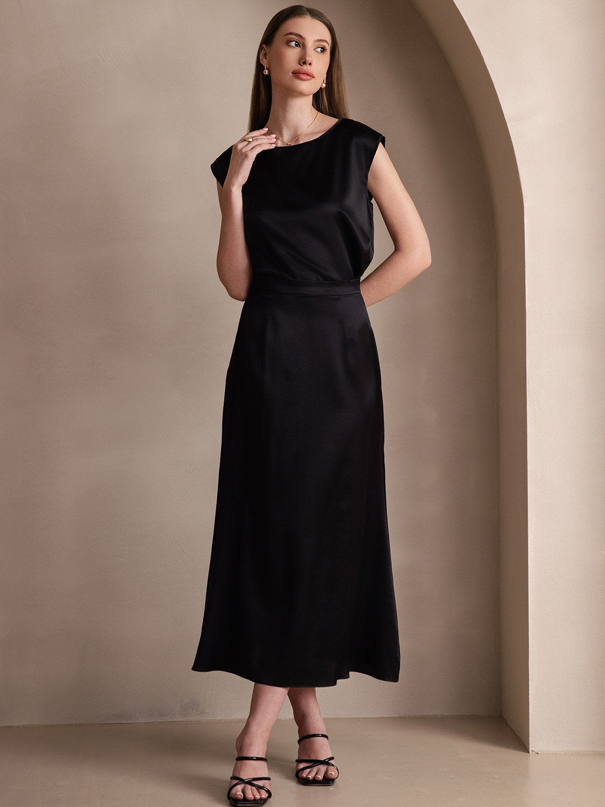 [Zwart] SilkSilky-NL 19Momme Zijde Skirt 006