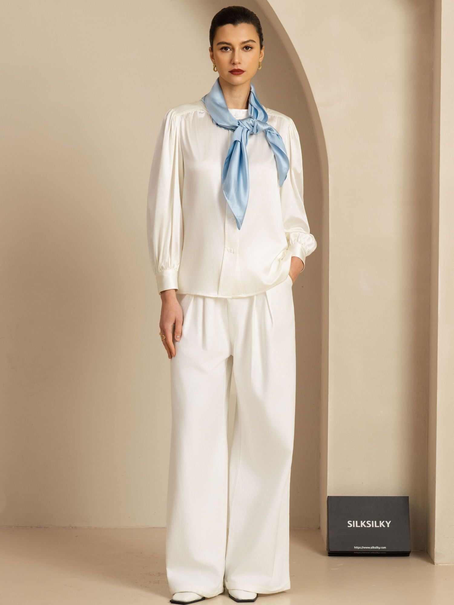 [Lichtblauw] SilkSilky-NL Pure Silk Scarf 003