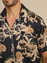 [Zwarte Draak] SilkSilky-NL Short Sleeve Notch Collar Heren Pyjama Set 005