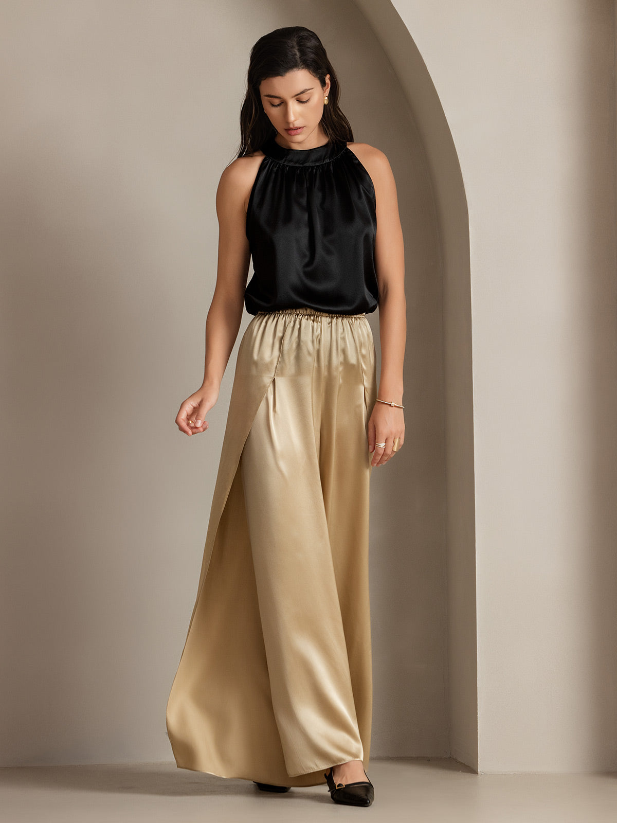 [Champagne] SilkSilky-NL 19Momme Zijde Womens Pants 008
