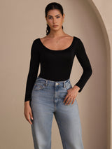 [Zwart] SilkSilky-NL Long Sleeve U-hals Dames T-Shirt 004