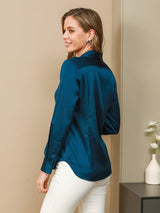 [Koningsblauw] SilkSilky-NL Long Sleeve Lapel Collar Dames Blouse 002