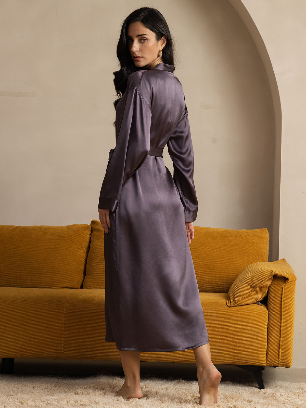 [Paars Grijs] SilkSilky-NL Womens Robe 002