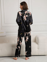 [Zwart] SilkSilky-NL Long Sleeve Lapel Collar Dames Pyjama Set 002