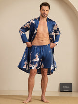 [Donkerblauw] SilkSilky-NL 19Momme Long Sleeve Mens Pajamas 001