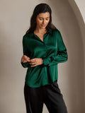 SilkSilky-NL Zijde Lange Mouw Kraag Dames Blouse Donkergroen 004