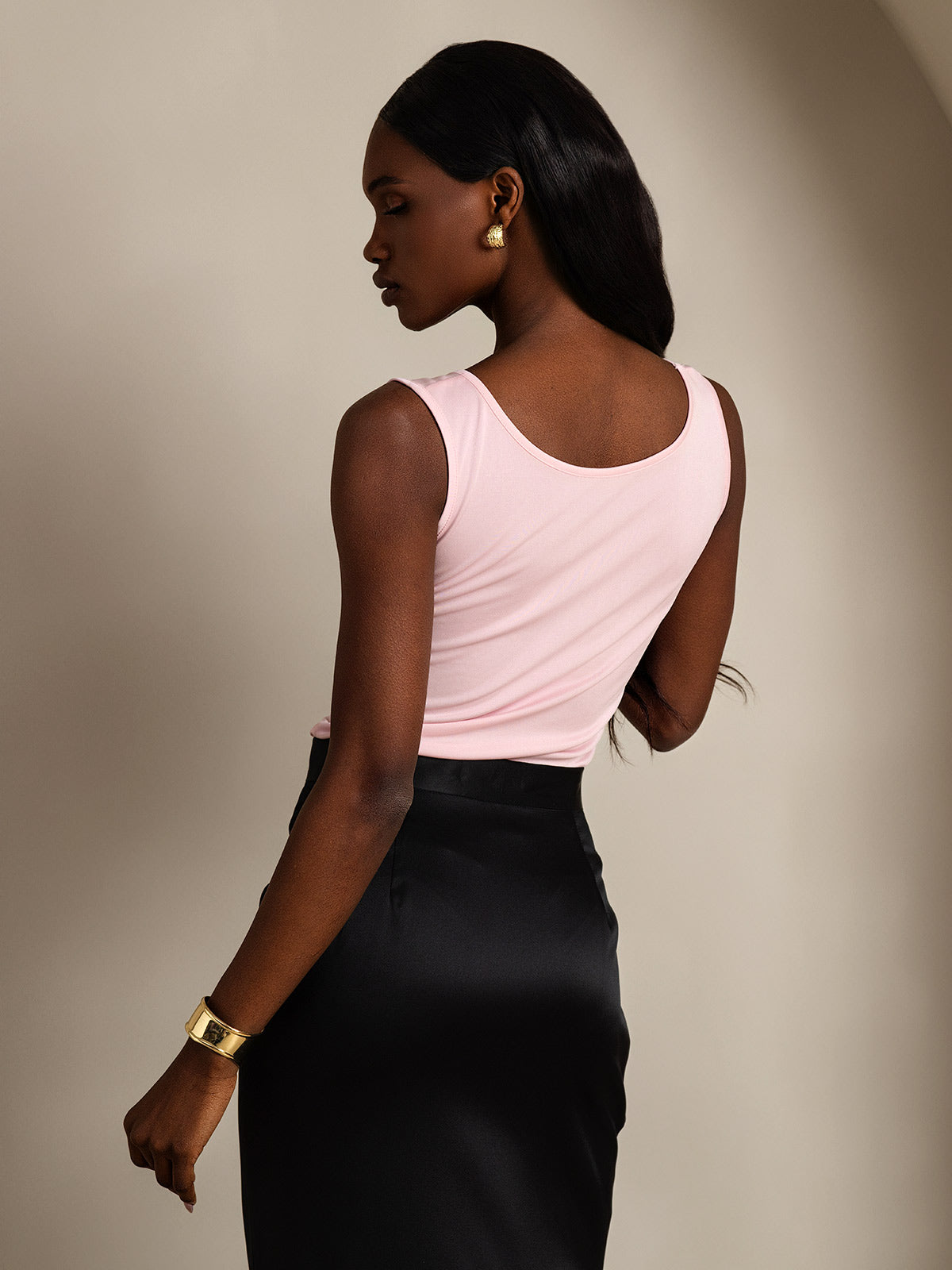 [Roze] SilkSilky-NL Zijde Gebreid Ronde Hals Dames T-Shirt 002