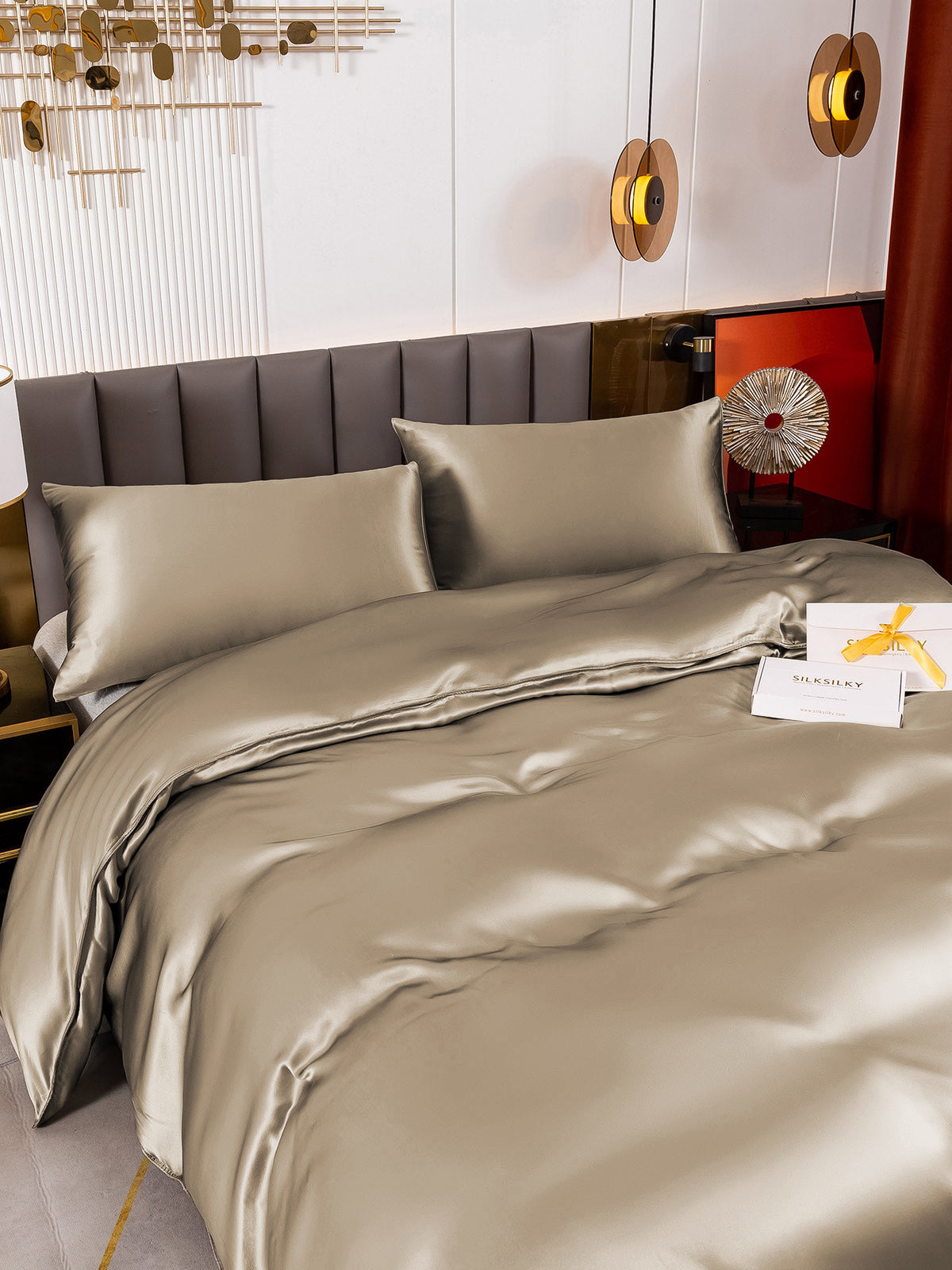 [Khaki] SilkSilky-NL 19Momme Bedding Set 001