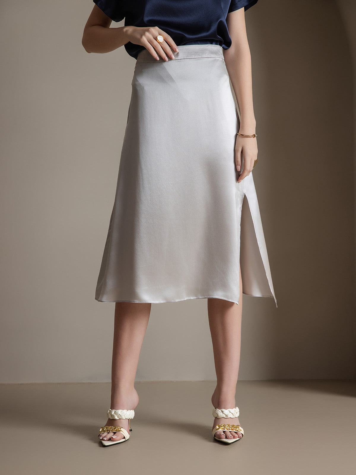 [Lichtgrijs] SilkSilky-NL 19Momme Zijde Skirt 001