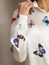 [Witte Vlinder] SilkSilky-NL Long Sleeve Lapel Collar Dames Blouse 004