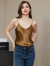 [Koffie] SilkSilky-NL Spaghetti Strap V Neck Cami-Top 005