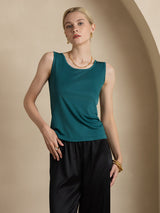 [Donkergroen] SilkSilky-NL Mouwloos Ronde Hals Dames T-Shirt 005
