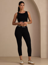 [Zwart] SilkSilky-NL Sleeveless Crew Neck Women's Outfit Sets 008