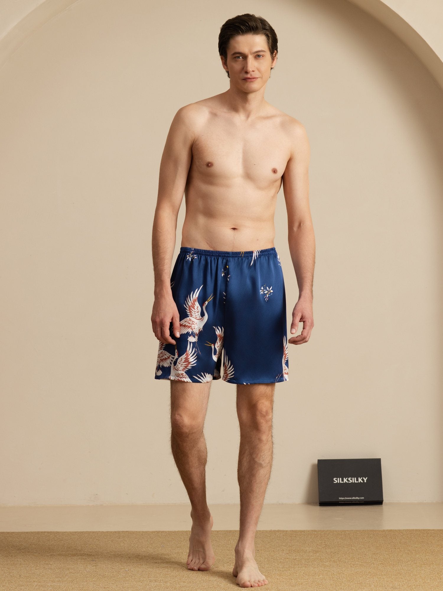 [Donkerblauw] SilkSilky-NL 19Momme Mens Sleep Bottoms 005