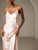 [Roze] SilkSilky-NL Spaghetti Strap V Neck Jurk 005