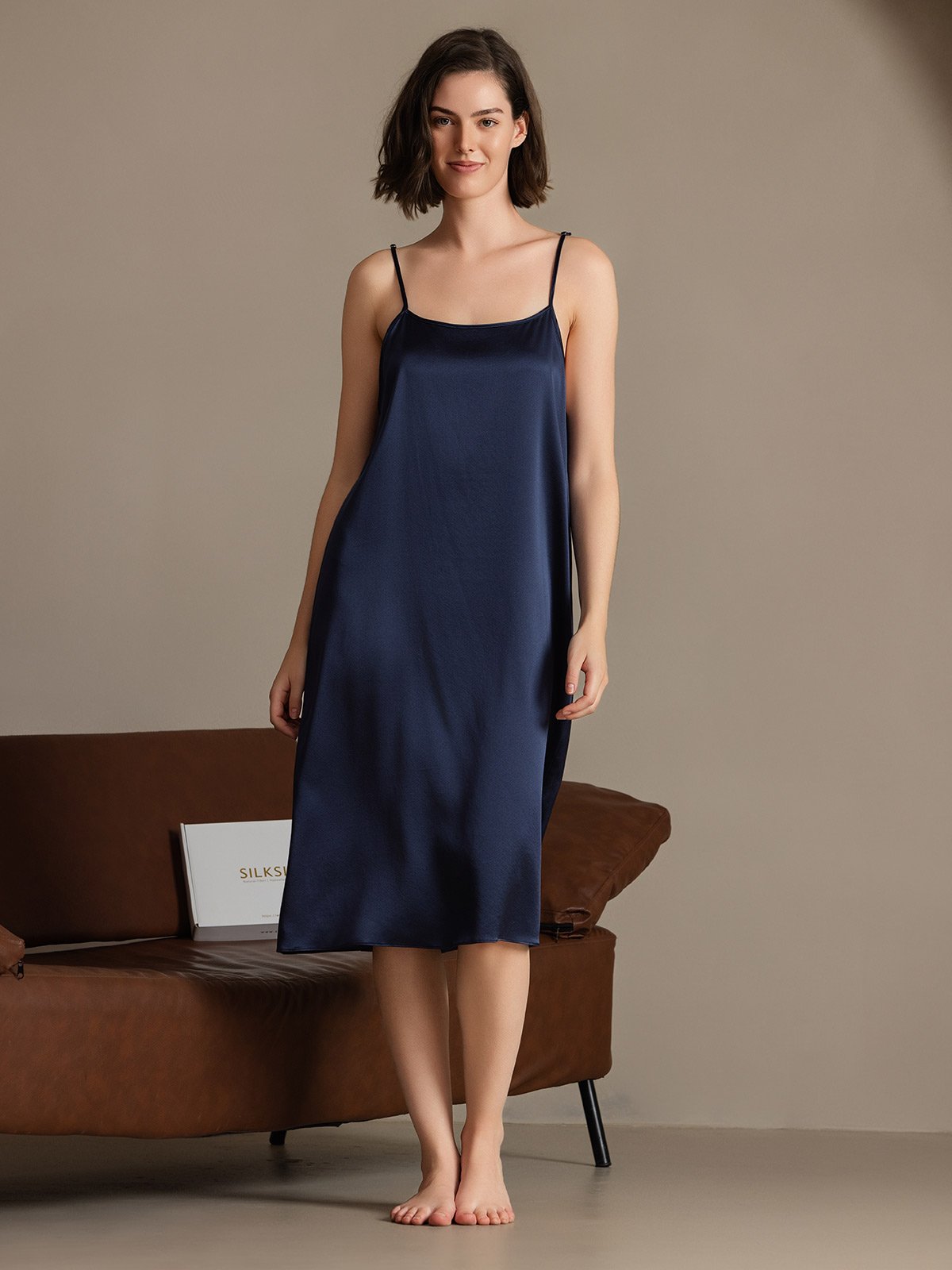 [Donkerblauw] SilkSilky-NL 19Momme Zijde Mouwloos Dress 005