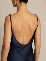 [Donkerblauw] SilkSilky-NL Spaghetti Strap U-hals Jurk 005