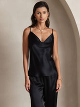 [Zwart] SilkSilky-NL Spaghetti Strap Cowl Neck Cami-Top 005