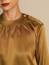 [Brons] SilkSilky-NL 19Momme Lange Mouw Ronde Hals Blouse 005