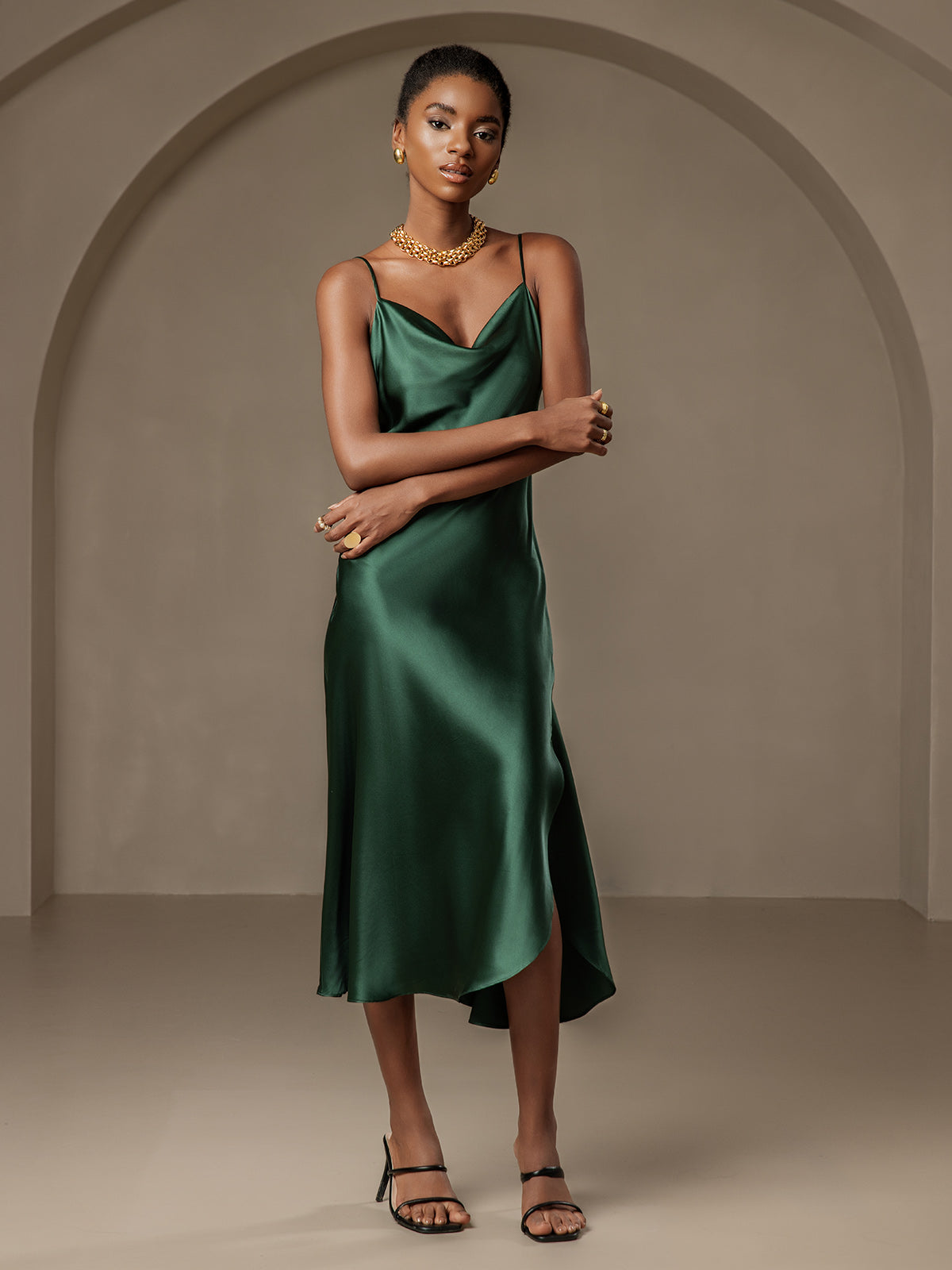 [Donkergroen] SilkSilky-NL 19Momme Dress 005