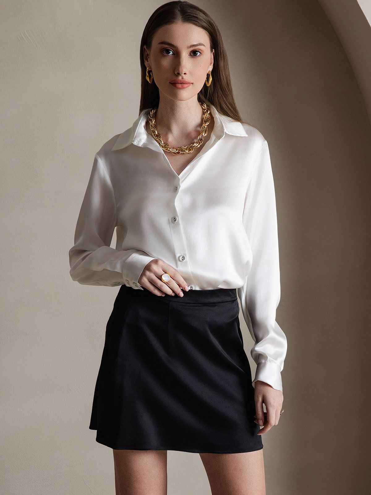 [Zwart] SilkSilky-NL 19Momme Zijde Skirt 005
