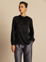 [Zwart] SilkSilky-NL 19Momme Lange Mouw Ronde Hals Blouse 004
