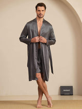 [Zwarte Ginkgo] SilkSilky-NL Long Sleeve Heren Pyjama Set 006