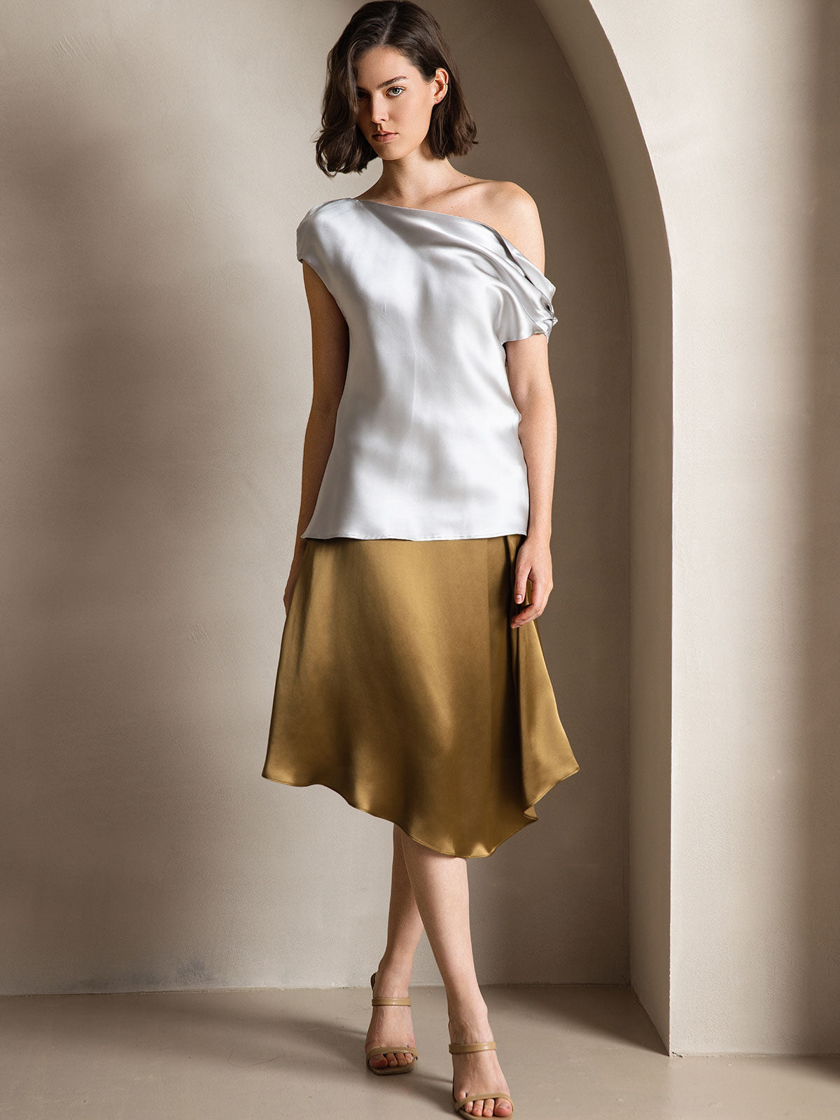 [Lichtgrijs] SilkSilky-NL 19Momme Zijde Womens T-Shirt 004