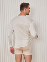 [Wit] SilkSilky-NL Lange Mouw Ronde Hals Heren T-Shirt 002