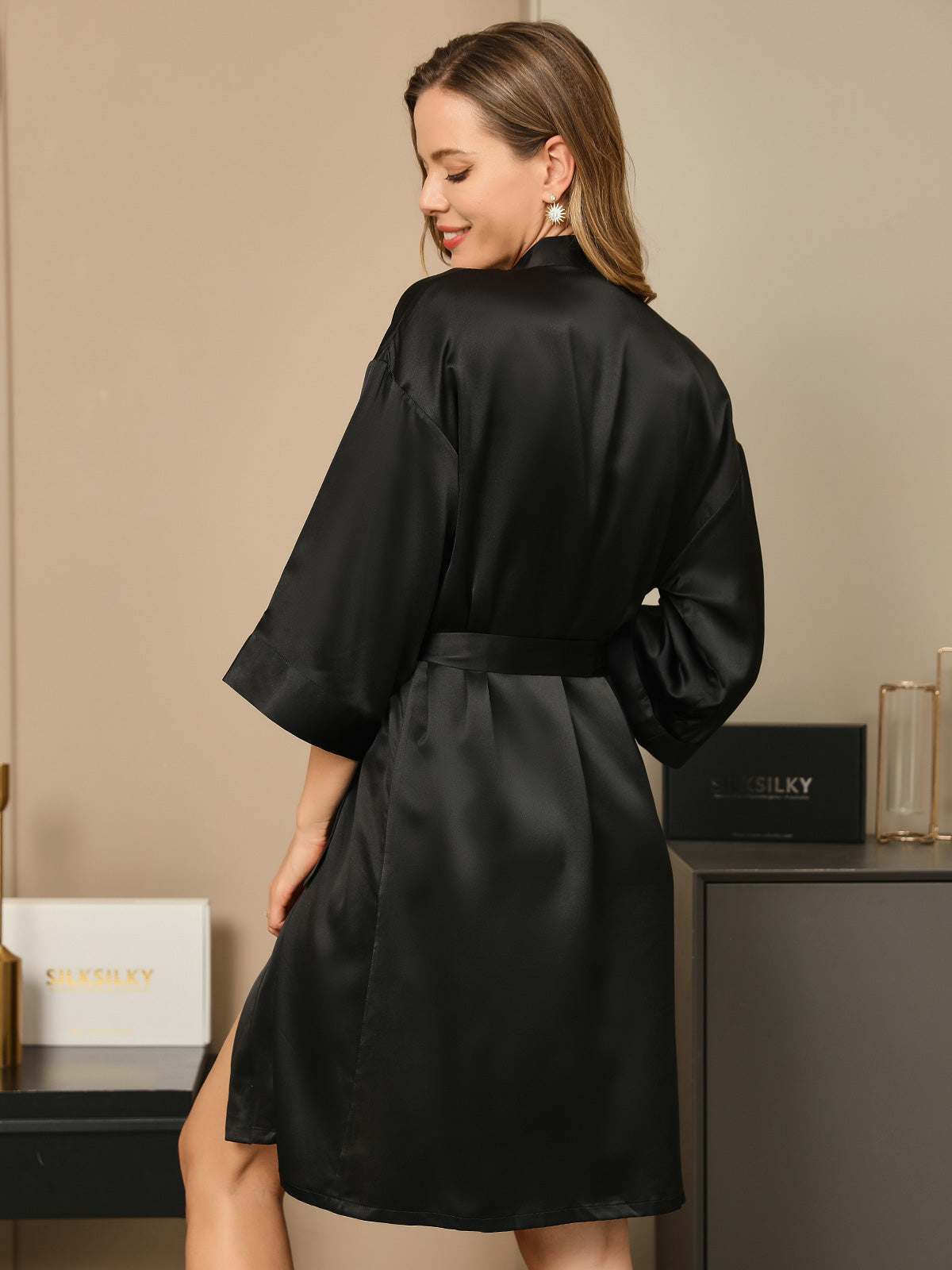 [Zwart] SilkSilky-NL 3/4 Sleeve Dames Kamerjas 002