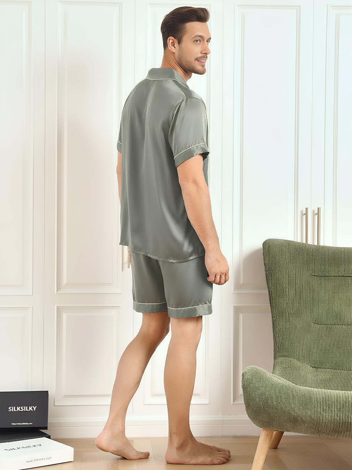 [Grijsachtig Groen] SilkSilky-NL Mens Pajamas 002