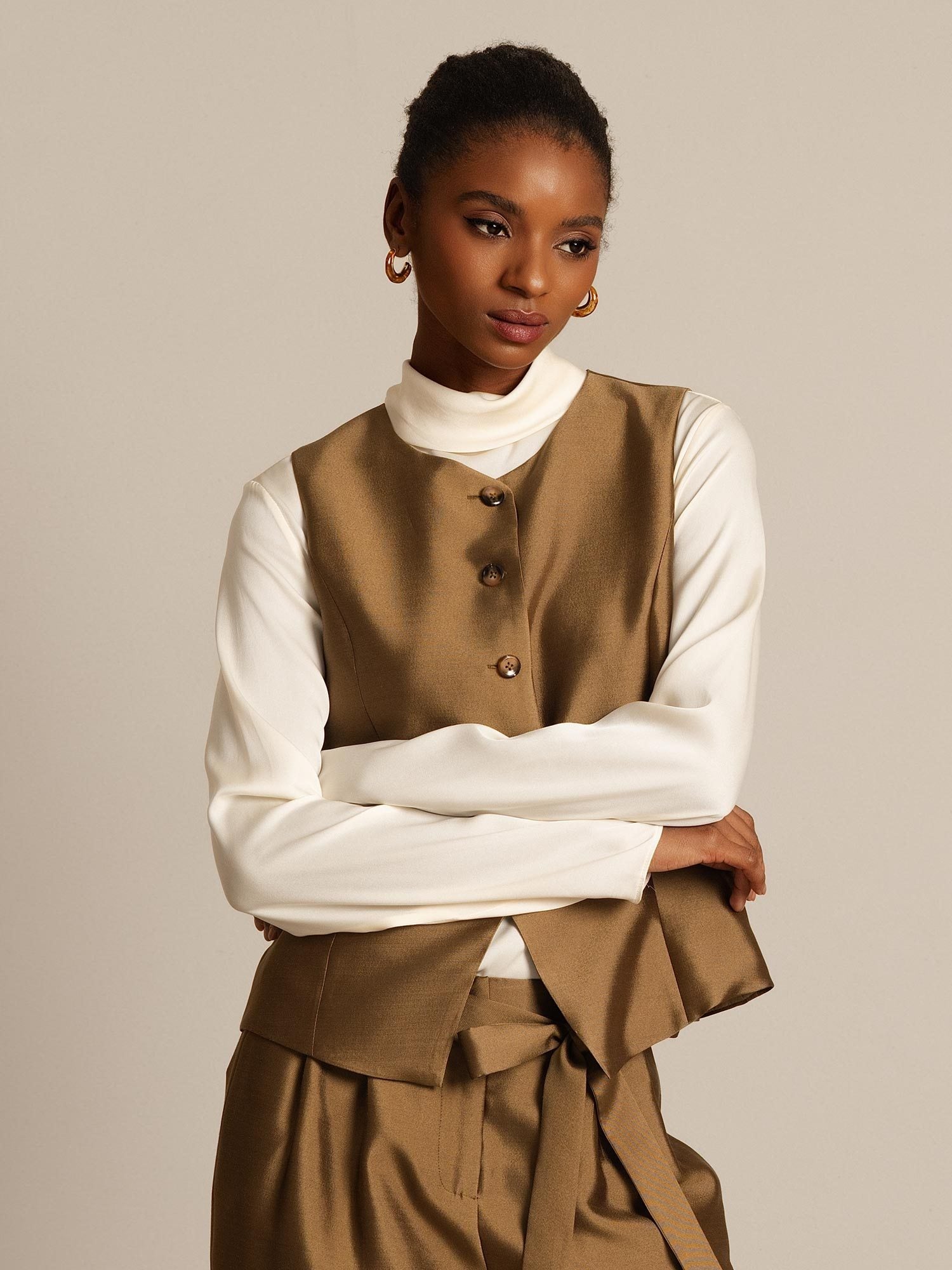 [Brons] SilkSilky-NL 32Momme Silk-Wool Blend Womens Vest 008