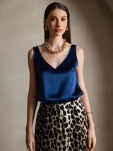 [Donkerblauw] SilkSilky-NL Sleeveless V Neck Cami-Top 004