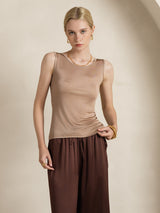 [Koffie] SilkSilky-NL Mouwloos Ronde Hals Dames T-Shirt 006
