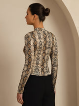 [Slangenhuid] SilkSilky-NL Lange Mouw Col Montant Dames T-Shirt 002