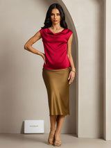 [Wijn] SilkSilky-NL Cap Sleeve Cowl Neck Dames T-Shirt 003