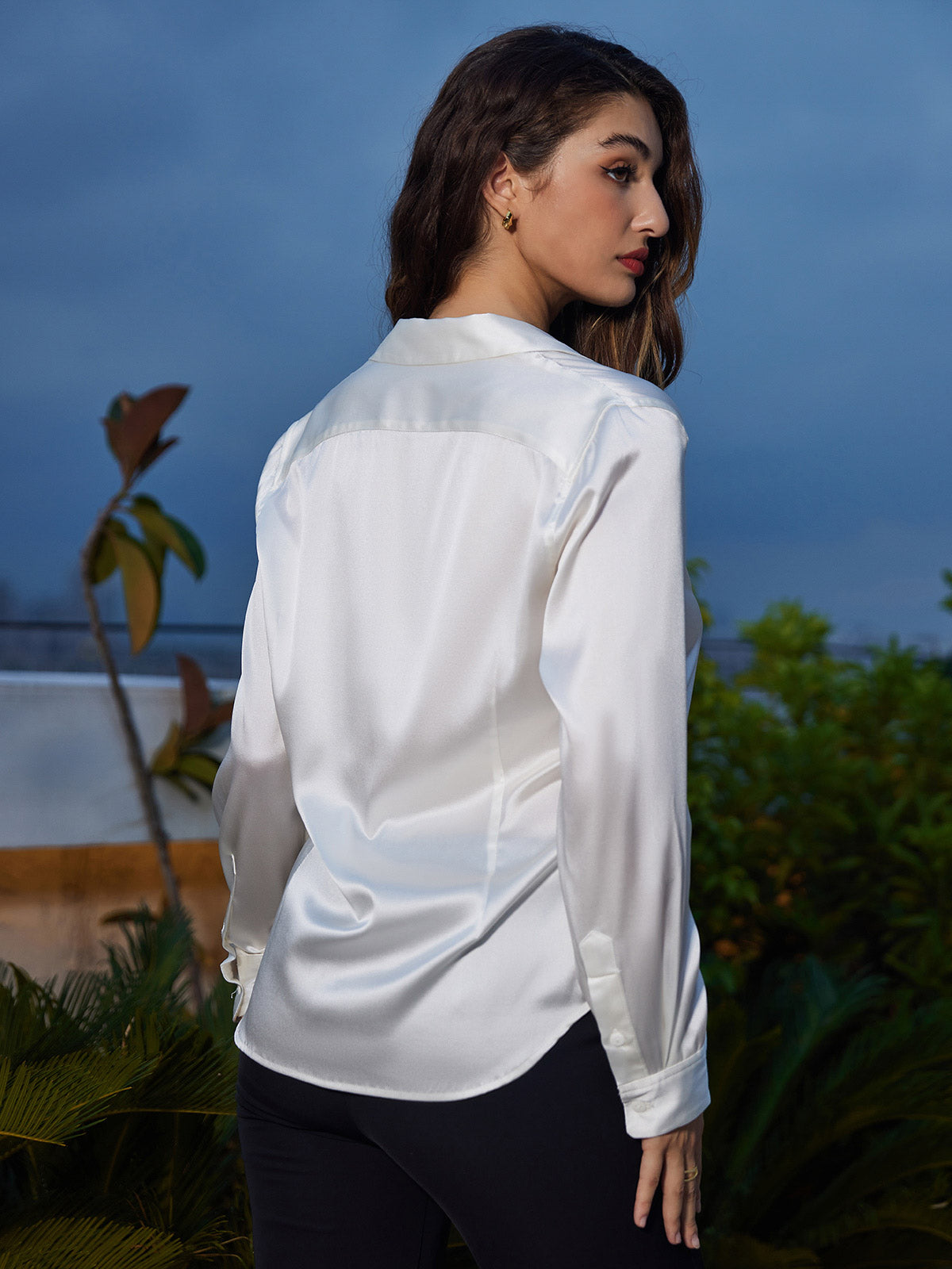 [Wit] SilkSilky-NL Zijde Kraag Dames Blouse 002