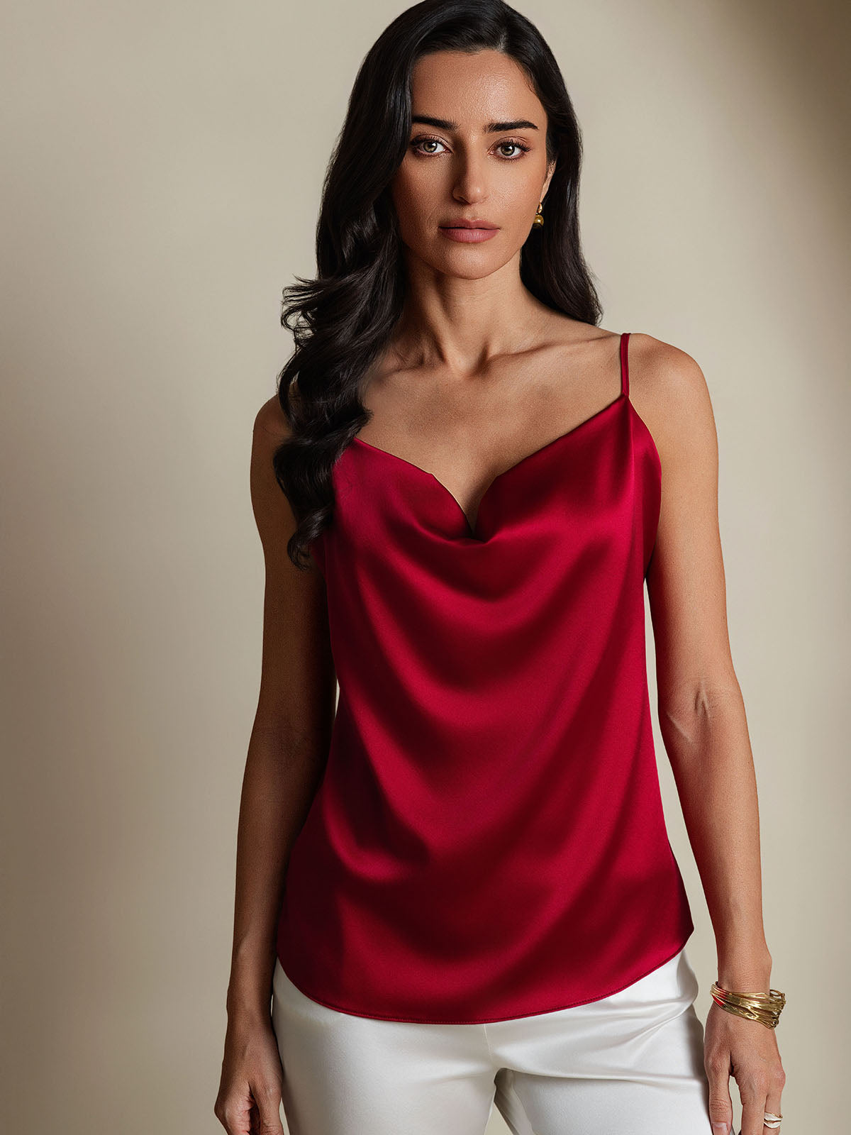 [Wijn] SilkSilky-NL Spaghetti Strap Cowl Neck Cami-Top 001