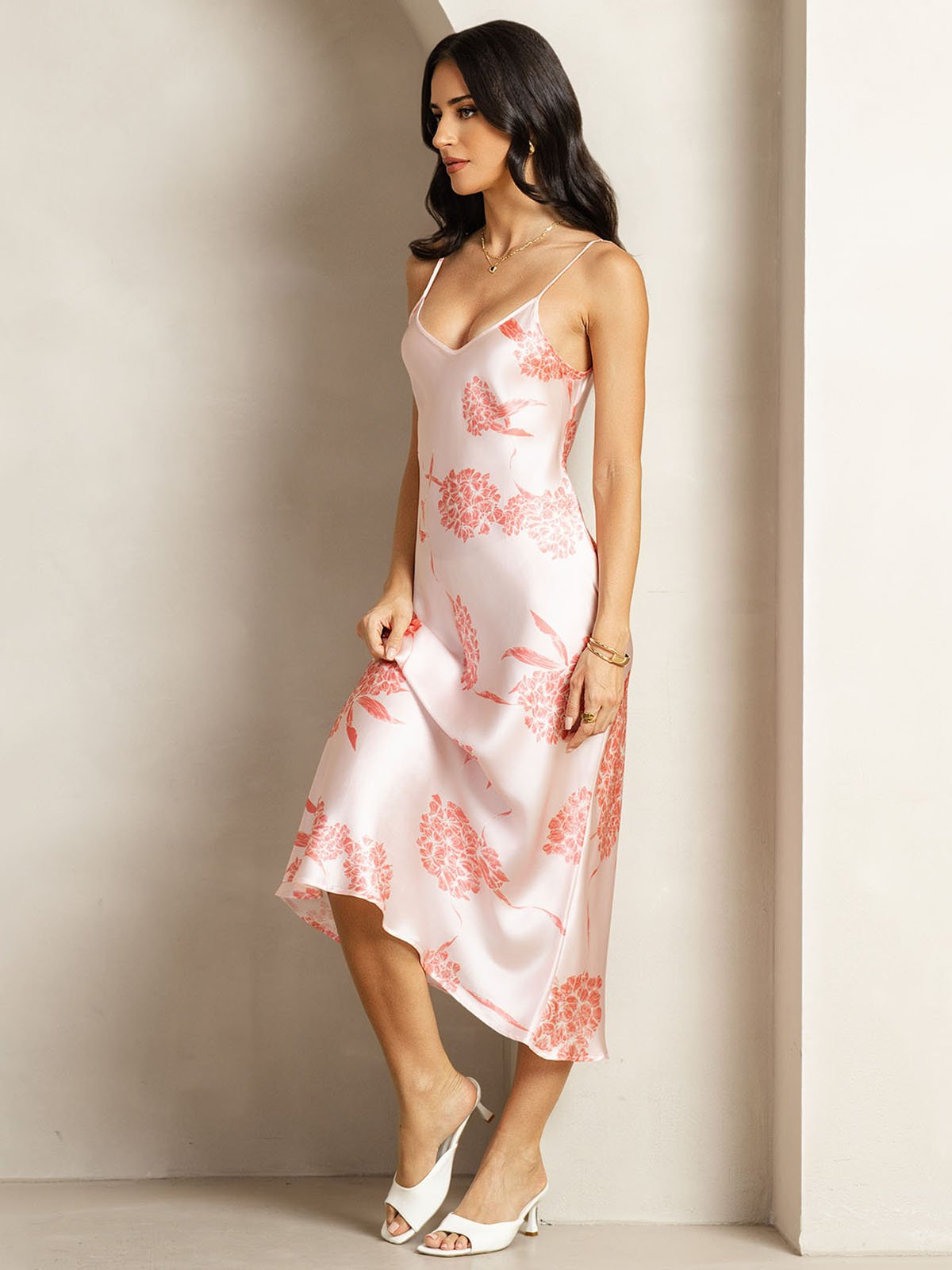 [Koraalbloemen] SilkSilky-NL 19Momme Zijde Dress 004