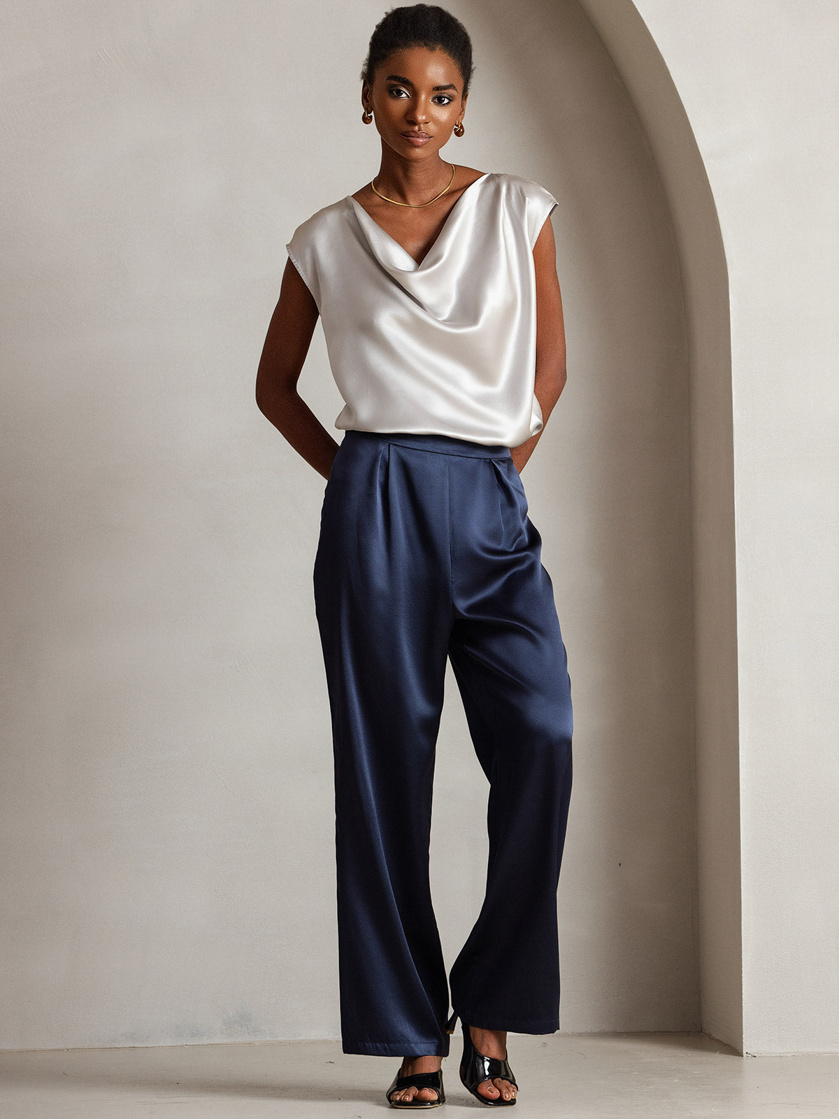 [Lichtgrijs] SilkSilky-NL 19Momme Zijde Mouwloos Womens T-Shirt 006