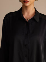 [Zwart] SilkSilky-NL Long Sleeve Lapel Collar Blouse 004